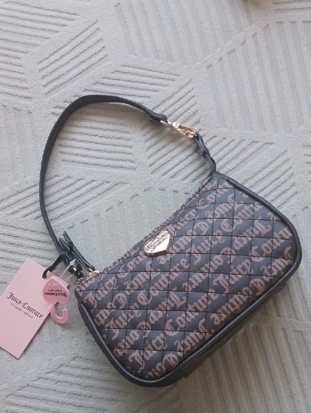 NWT Juicy Couture Quilted Logo Brown Shoulder Bag with Gold Accent